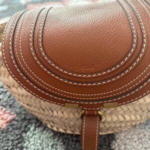 Chloe Marcie Small Raffia Grain Calfskin Crossbody Basket Bag Natural